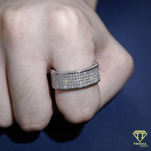 Bague large multi-rangs en argent sterling 925 de luxe avec diamants Moissanite pour les acheteurs de bijoux en gros - Product Image 3