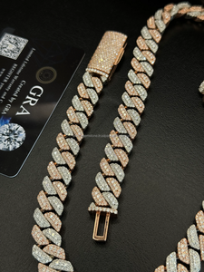 Rappers โซ่สองโทนสีคิวบา Link Chain iced Silver Moissanite เพชร hip hop ทองงานหมั้นเครื่องประดับผู้ชายสร้อยคอ22mm - Product Image 4