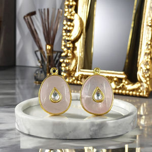 Quartz Rose Naturel Kundan Meenakari Or Vermeil Pendentif Inégal Femmes Charme En Gros Bijoux Fournisseurs En Vrac Disponible - Product Image 1