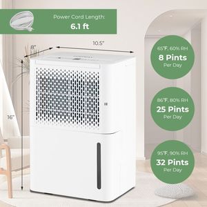 Deumidificatore da 32 Pint per Casa e Hotel, per Aree fino a 2000 Piedi Quadrati Copertura ampio raggio, asciugatura continua, modalità automatiche, silenzioso, elettrico - Product Image 5