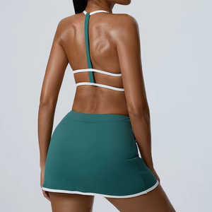 Conjunto Deportivo de Yoga para Mujer, Dos Piezas, Sujetador Deportivo y Pantalones Cortos, Espalda Abierta, Elástico en Cuatro Direcciones, Soporte Medio, Logotipo Frontal - Product Image 2