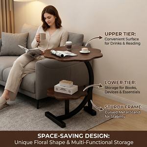 Table basse en bois contemporaine, moderne, mobile, extensible et convertible en forme de fleur, avec pieds en métal, pour la maison, le bar, le bureau, la salle à manger, le parc - Product Image 6