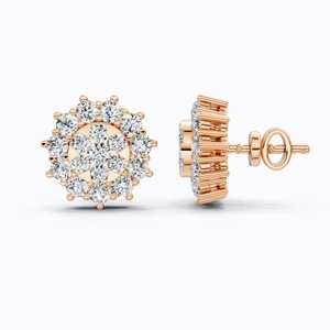 Boucles d'oreilles clous en diamant de laboratoire Halo, certifiées IGI, 0,95 CTW, or massif 14K plaqué rhodium, taille brillant, luxe, mariage - Product Image 1