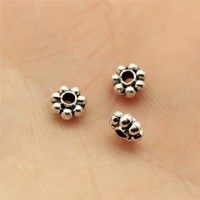 Manik-manik Daisy Flower Spacer 5x5mm 1-Lubang dari Paduan Perak Antik untuk Kalung Boho Mala