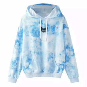 เสื้อฮู้ดลายไท-ได ยูนิเซ็กส์ ทรงโอเวอร์ไซส์ สไตล์ลำลอง ผ้าถัก มีกระเป๋าหน้าพิมพ์ลายผีเสื้อ เหมาะสำหรับใส่ในฤดูใบไม้ร่วง - Product Image 2