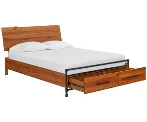Cama con dosel de madera de teca maciza de estilo moderno, de alta calidad, duradera, ensamblable, mueble de dormitorio para interiores con sistema de almacenamiento. - Product Image 6
