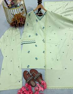 Conjunto de Fiesta de Satén Sólido con Top Mul Chandheri, Pantalón Palazzo Farshi y Dupatta con Bordado - Reversible, Elástico, Largo hasta la Rodilla - Product Image 3