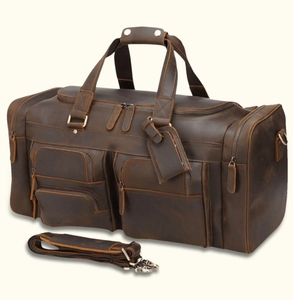 Genuine Leather <b>Weekender</b> Duffle <b>Bag</b> With Multiple Pockets Zipper Closure Unisex Travel Organizer 56–75L Capacity - Product Image 1