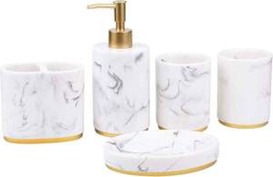 Ensemble d'accessoires de salle de bain modernes en résine écologique faits à la main, quatre pièces, avec distributeurs de savon pour usage hôtelier, ensemble de bain de luxe personnalisé - Product Image 4