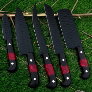 Ensemble de couteaux de chef professionnels en acier inoxydable fabriqués à la main par Ahmad Fabric, 5 pièces, manche en résine, étui en cuir, design moderne, personnalisable - Product Image 2