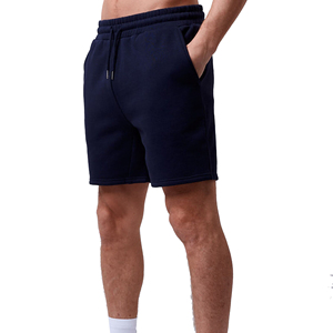 Pantalones Cortos Bermuda Azul Marino para Hombre, Cintura Media, Cierre de Botones, Color Sólido Informal, Tejido de Algodón Transpirable, Bolsillos, Logotipo Frontal con Estampado Brillante - Product Image 1