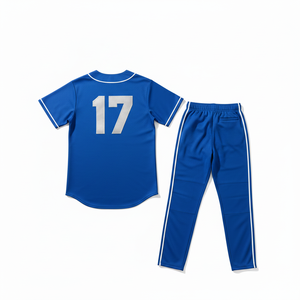 Styliro Baseball Jersey Set Men's Blue Short Sleeve Moisture Wicking Polyester Uniform With Pants And <b>Cap</b> - Product Image 2