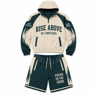 Trendy Windbreaker <b>Shorts</b> <b>Set</b> Premium Hooded Jacket Elastic Waist <b>Shorts</b> Windbreaker <b>Shorts</b> <b>Set</b> - Product Image 2