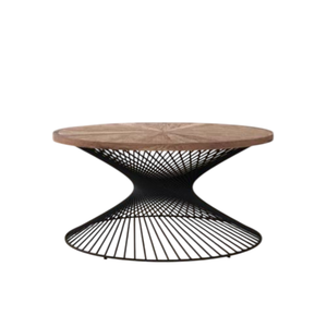 Table basse ronde élégante en métal et bois, finition noire et marron, pour la décoration du salon. - Product Image 3