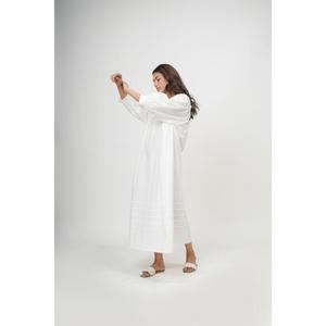 Vestido Maxi Blanco de Manga Larga, Corte Holgado, Cuello Redondo, Algodón Sólido, Vestido Casual de Verano, Tejido Transpirable, Dobladillo Recto, Venta al Por Mayor - Product Image 6