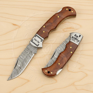 มีดพับได้แบบมีคลิปเหล็กดามัสกัสใช้ในการล่าสัตว์กลางแจ้งเครื่องมือเอาตัวรอด OEM ODM แบบ DIY - Product Image 5