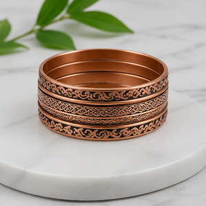 Premium Textured Multi Ring Pure Copper Bangle <b>Stack</b> Handmade Embossed Pattern Metal Jewelry Exquisite Design - Product Image 1