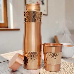 Pure Copper Classic Leak-Proof <b>Large</b> Capacity Portable Travel Yoga Water Bottle with Lids Hammered Design Eco-friendly <b>Gift</b> - Product Image 5