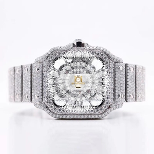 Modern Mens VS1 Moissanite Wristwatch With E Color Brilliant <b>Cut</b> <b>Stones</b> 25MM Analog Digital Quartz 10 Bar Resistance - Product Image 1