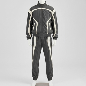 Men's Grey White Color Block Tracksuit Full <b>Zip</b> <b>Hooded</b> Collar Sporty Jogging Set Spring Breathable Eco-friendly Lightweight - Product Image 3