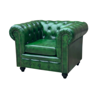 Sofá Chesterfield Moderno de una Plaza, Color Verde Polo, con Cojín de Madera y Espuma, Sillón de Alta Calidad para Hotel, Villa o Sala de Estar
