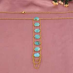 Collier en Y superposé en turquoise américaine naturelle |   Laiton plaqué or - Product Image 3