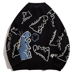 Pull-over unisexe coréen d'hiver pour homme, à manches longues, en tricot jacquard épais, design décontracté oversize, imprimé dinosaure, anti-plis - Product Image 3