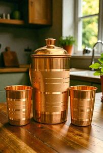 Copper jug <b>set</b> with eco reusable sustainable design water serving metal <b>set</b> with glasses durable reusable kitchen dining drinkwa - Product Image 3