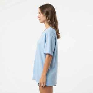 <b>Women's</b> Light Blue <b>V</b>-<b>Neck</b> Short Sleeve <b>T</b>-<b>Shirt</b> Loose Fit 100% Cotton Casual Jersey Print Logo Top Spring Summer - Product Image 5