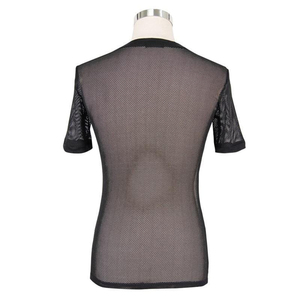 Camiseta de malla estilo americano para primavera/verano, 100% algodón, cuello en V, manga corta, negra, formal, para hombre, servicio OEM - Product Image 4