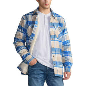 Veste en flanelle pour homme, chemise chaude en flanelle brossée à carreaux, veste personnalisée avec logo, veste doublée en polaire sherpa pour homme - Product Image 2