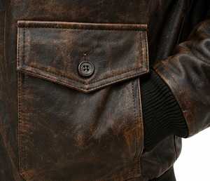 <b>Men's</b> Genuine <b>Leather</b> Bomber <b>Jacket</b> With <b>Faux</b> Fur Lining Zipper Closure - Product Image 3