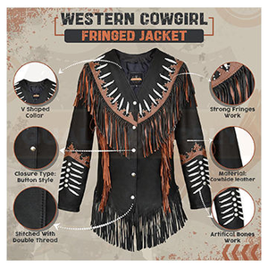 Men Cow Skin Suede Tassel Fringe <b>Leather</b> <b>Jacket</b> Turn-down Collar Breathable 240g Western Style Casual <b>Winter</b> Coat - Product Image 5