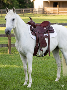 Selle de cheval western en cuir avec quincaillerie en cuir et arceau en bois, 15-17 pouces de long, disponible en plusieurs tailles pour l'équitation - Product Image 6