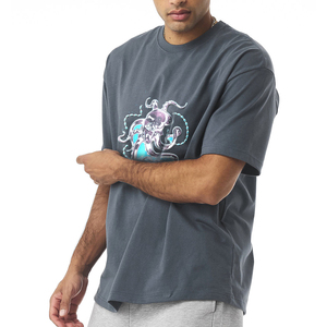 T-shirt décontracté pour homme à manches courtes, col rond, coupe ample, imprimé pieuvre monstre marin, logo imprimé en relief, polyester/coton, grandes tailles - Product Image 6