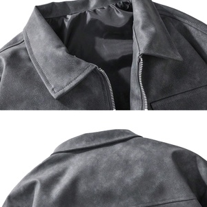Veste d'hiver unisexe noire surdimensionnée à coupe ample, en cuir véritable, avec broderie intégrale personnalisée, style hip-hop, tie-dye, fermeture éclair OEM - Product Image 3