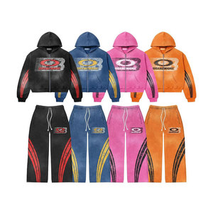 ชุดวอร์มวินเทจแบบย้อมสีเอซิดประดับคริสตัล พร้อมป้ายปักลาย ทรงบ็อกซี่ กางเกงขายาวทรงบาน และเสื้อฮู้ด - Product Image 3