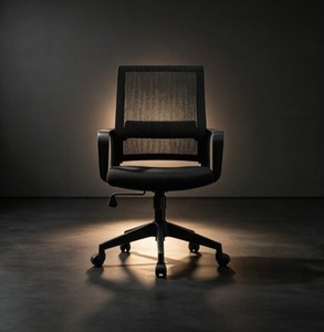 Chaise de bureau ergonomique moderne en maille avec accoudoirs fixes, cadre en plastique, dossier ouvert, réglage manuel de la hauteur et pivotant - Product Image 1