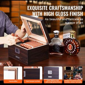 Humidor per Sigari Artigianale in Legno di Cedro Spagnolo, Scatola da Scrivania per Sigari con Coperchio in Vetro e Umidificatore, Tecnica di Laccatura - Product Image 2