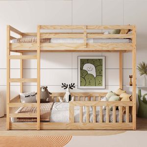 Lit superposé en bois massif naturel avec échelle et barrières de sécurité, arrivée prévue le 7.3 - Product Image 2