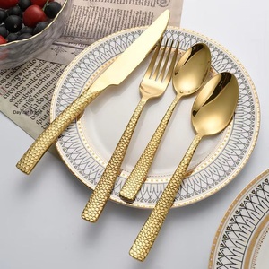 Daystar Trade Luxury Gold Stainless Steel Modern Design Durable Cutlery Set Textured Handle Spoon Fork Knife Premium <b>Flatware</b> - Product Image 1