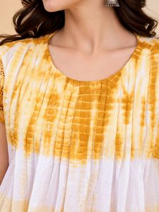 Women's <b>Tie</b> Dye Knitted <b>Blouse</b> With Ruffles Cap Sleeve O-<b>Neck</b> Loose Fit Casual Top Spring Summer Breathable Cotton Bamboo Fiber - Product Image 5