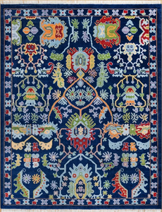 Alfombra de Lana Anudada a Mano Personalizada, Diseño Folclórico Azul Marino, Patrón Escandinavo, Alfombra de Lujo para Sala de Estar, Fabricante - Product Image 2