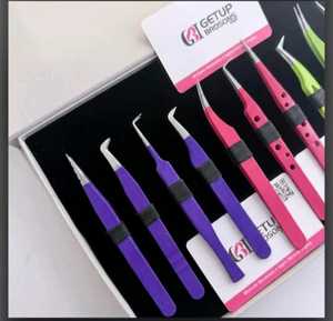 Ensemble de pinces à cils professionnelles en acier inoxydable anti-magnétique avec logo personnalisé, différentes couleurs et pointes, kit de pose de cils - Product Image 5