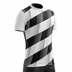 Camiseta de Fútbol para Hombre, Rayas Blancas y Negras, Manga Corta, Cuello Redondo, Absorbe la Humedad, Ajustada, Poliéster, Nombre y Número Personalizables, Deporte Personalizado - Product Image 2