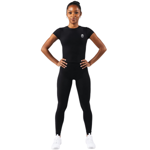 Camiseta de manga corta con cuello redondo de doble capa para mujer, tela elástica suave, ajustada, para uso diario, corte básico Pro - Product Image 3