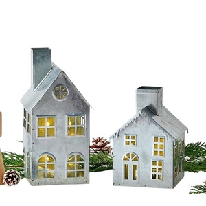 Decoraciones Navideñas con Forma de Casa de Metal, Artesanía Tradicional, Juego de Adornos Festivos para Interiores y Exteriores - Product Image 1