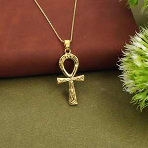 Collar con colgante de cruz egipcia Ankh, en oro y plata, joyería espiritual del Antiguo Egipto para unisex. - Product Image 3