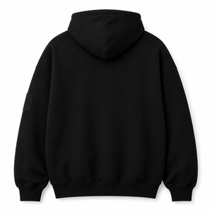 Sweat-shirt à capuche essentiel pour homme, en molleton de coton épais de qualité supérieure, coupe classique, brodé, couleur noir uni - Product Image 2