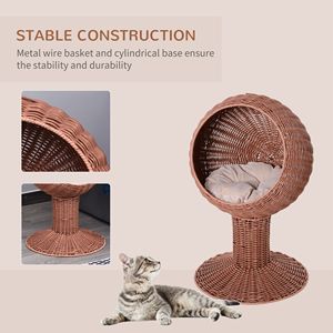 Cuccia per Gatti in Erba Naturale Intrecciata, Sedia a Uovo Girevole, Cesto Letto per Gatti con Cuscino Spesso, Letto Rialzato Marrone per Gatti - Product Image 3